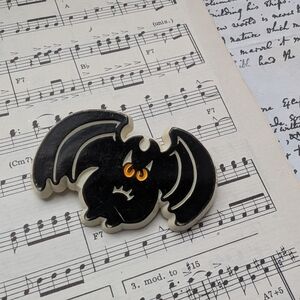 Black Bat Brooch with Orange Eyes